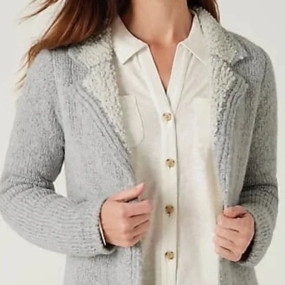 J. Jill • Two Toned Cardi • Gray Heather Cream - Picture 2 of 8